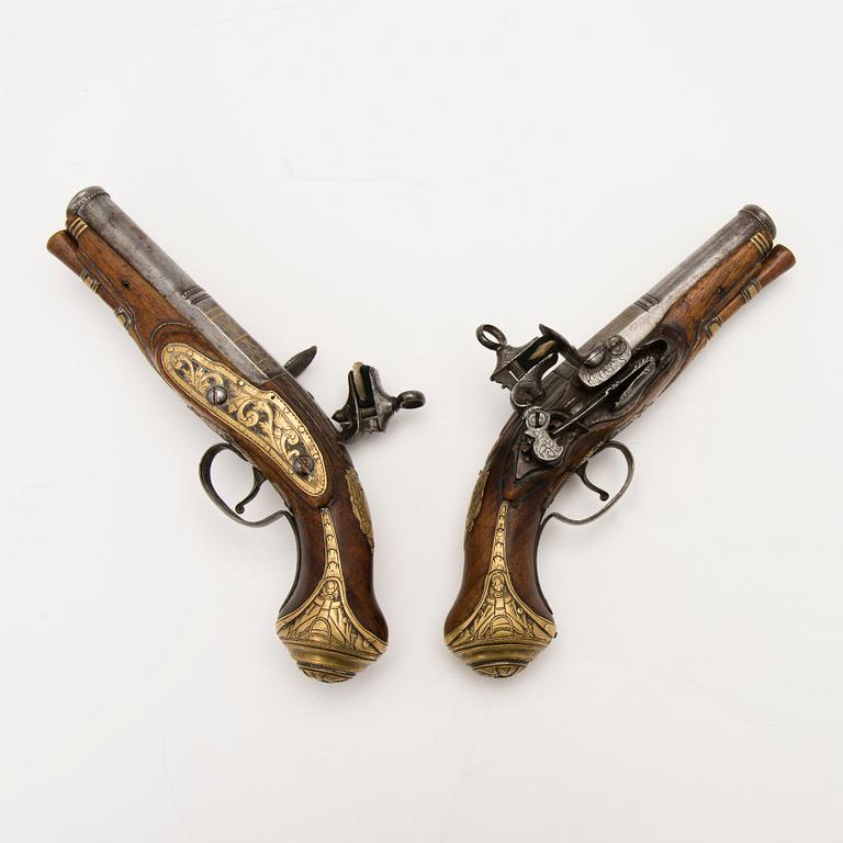 Pair of Spanish miquelet flintlock pocket pistols, second half of 18th Century.