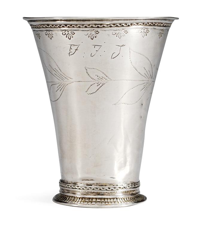 A Swedish 18th cent silver beaker, marks of Lorens Stabeus Stockholm 1752.