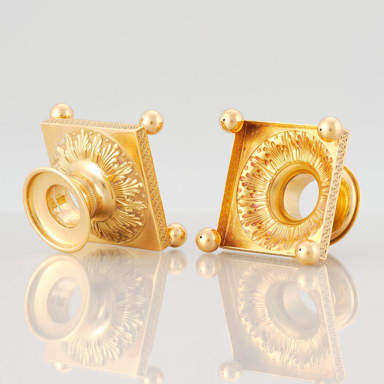 A pair of gold candlesticks, Sheffield 1861.