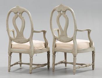 A pair of Gustavian armchairs by M. Lundberg, master 1775.