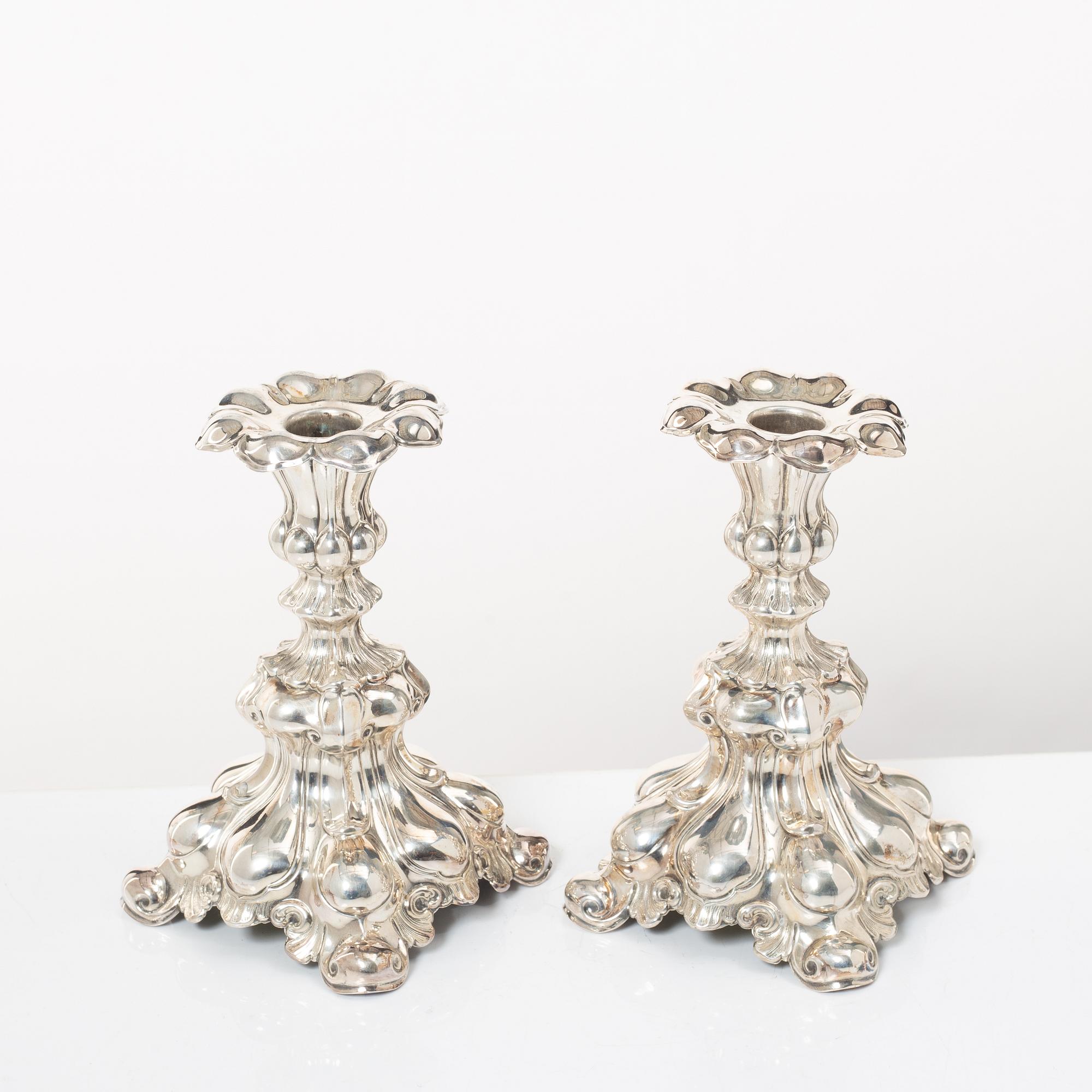 Candelsticks, a pair, silver, Baroque style, CG Hallberg, Stockholm, 1943.