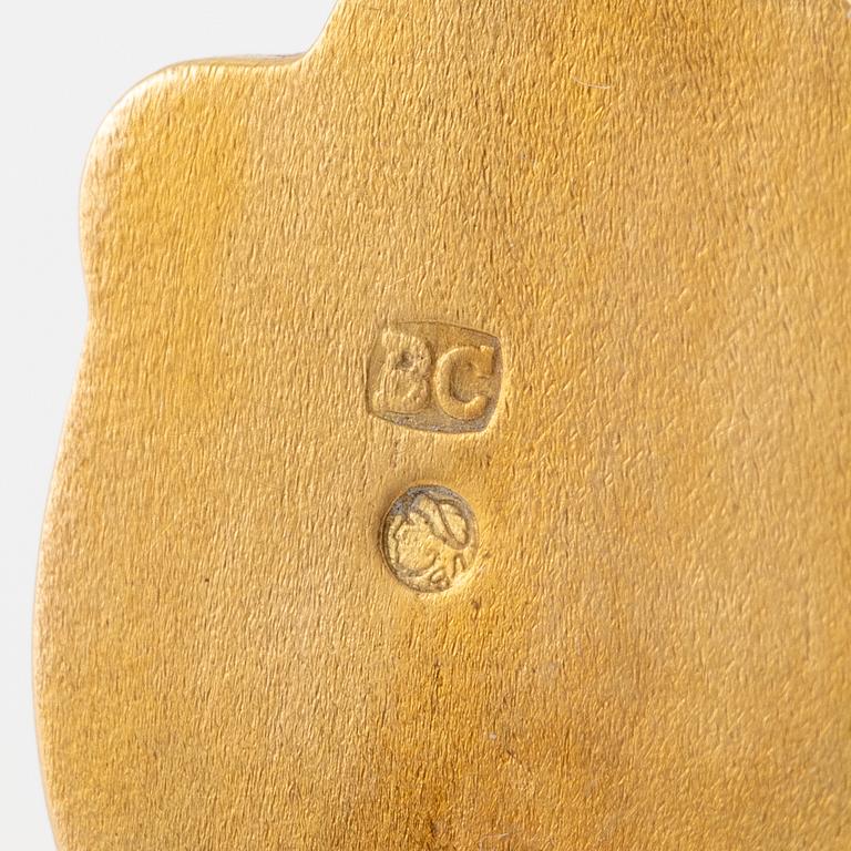 A pair of earrings 14K gold with green enamel and old-cut diamonds, St. Petersburg Russia, 1899-1908.