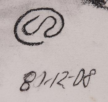 LENNART RODHE, kolteckning, monogramssign o dat 80-12-08.