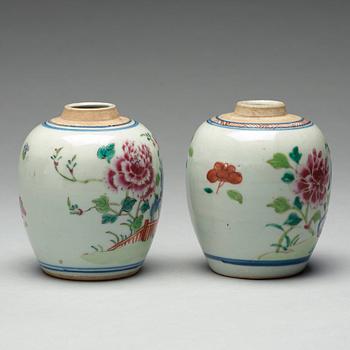 Two famille rose caddies, Qing dynasty, 18th century.