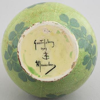 Gunnar Wennerberg, a 'Sgrafitto' creamware vase from Gustavsberg, dated 1907.