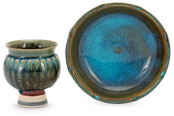 430. A Wilhelm Kåge 'Farsta' stoneware vase and a bowl, Gustavsberg studio, the bowl dated 1951.