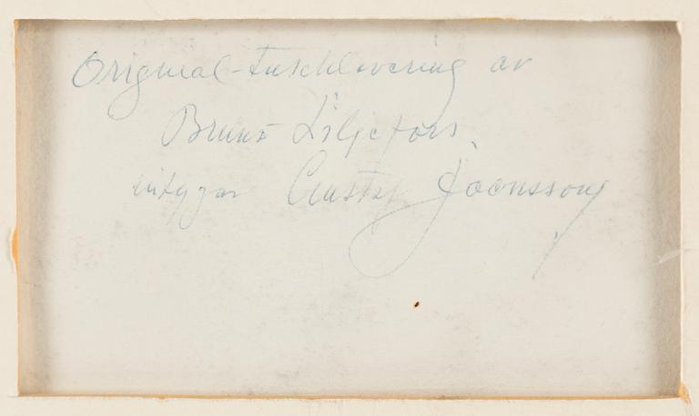 BRUNO LILJEFORS, ink wash, verso authenticated by Gustaf Jaensson.