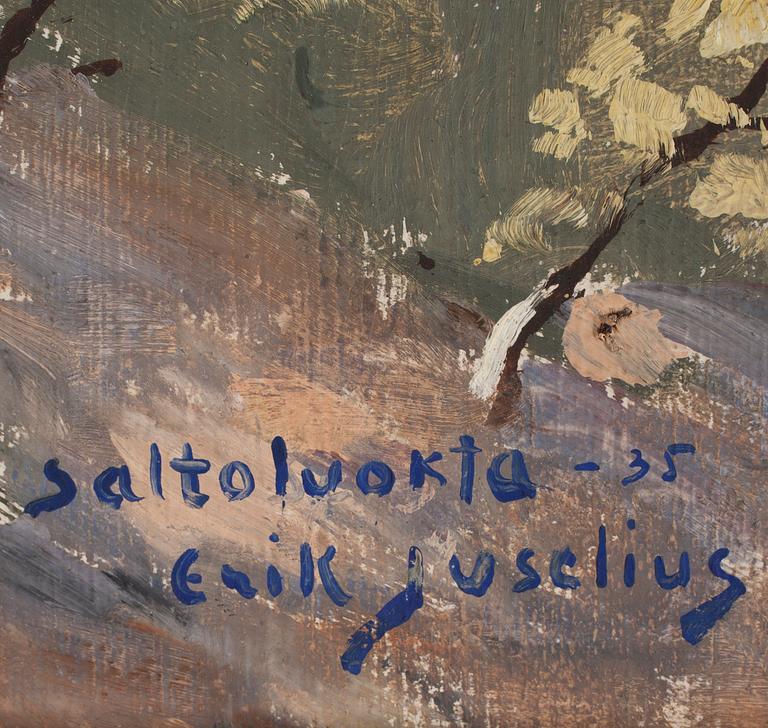 ERIK JUSELIUS, olja på pannå, sign o dat Saltoluokta -35.