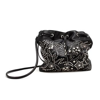 687. SONIA RYKIEL, a black leather shoulder bag with silver colored studs.
