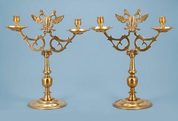 A PAIR OF TWO-LIGHT CANDELABRA.