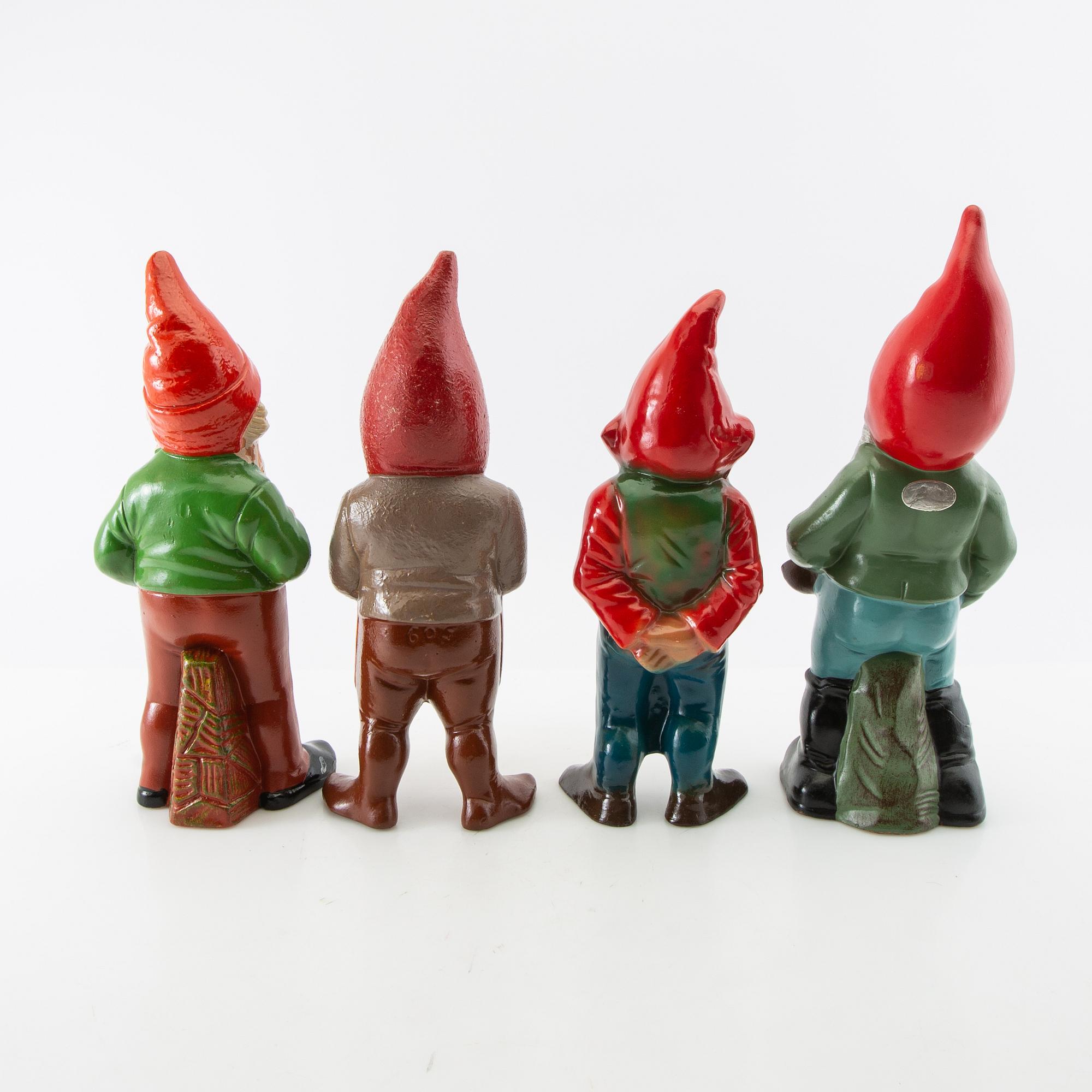 Gnomes 6 pcs mostly Germany mid/second half of the 20th century painted terracotta.