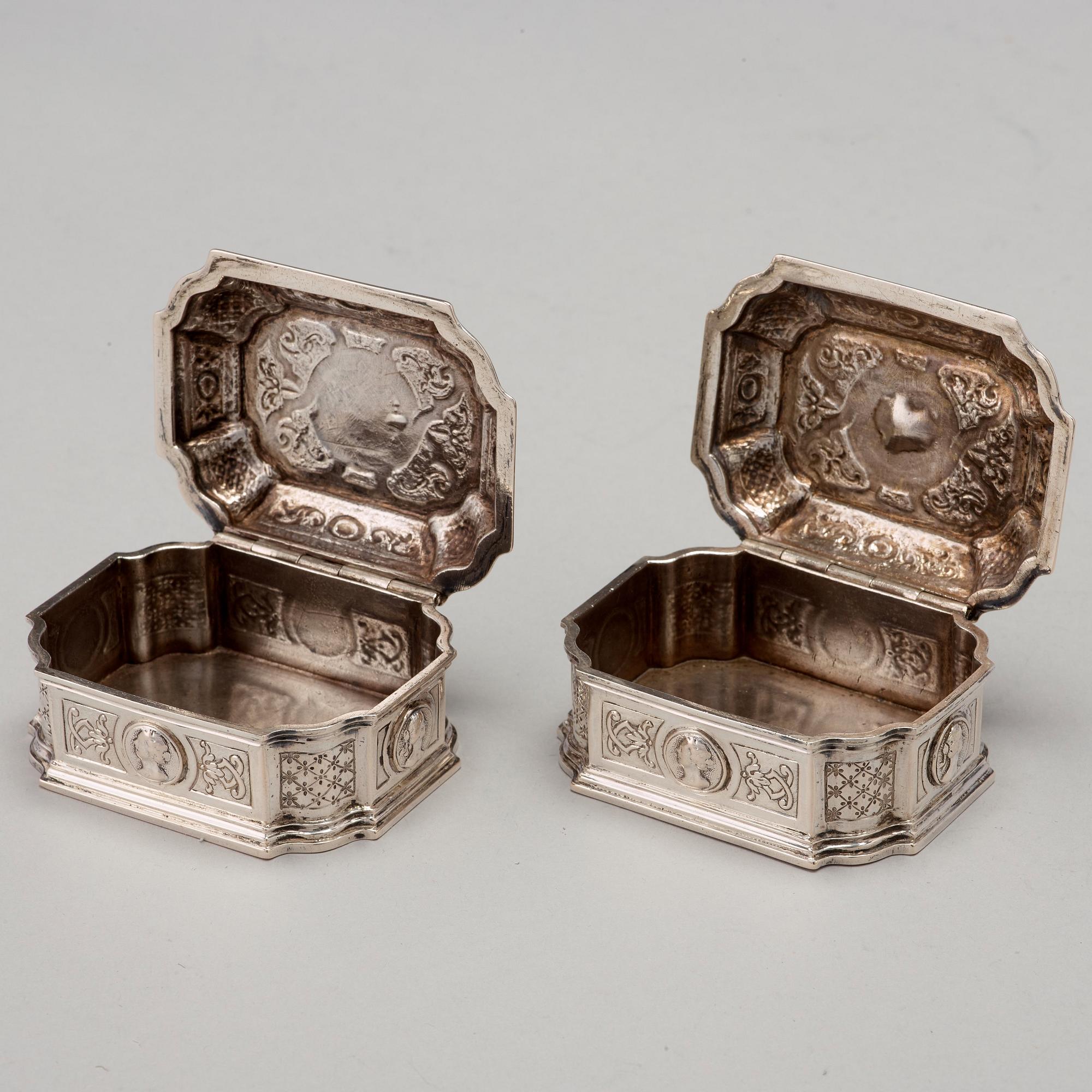 A Swedish 18th century 7 piece silver toilet service, mark of Johan Lorenz Starin, Stockholm 1736.