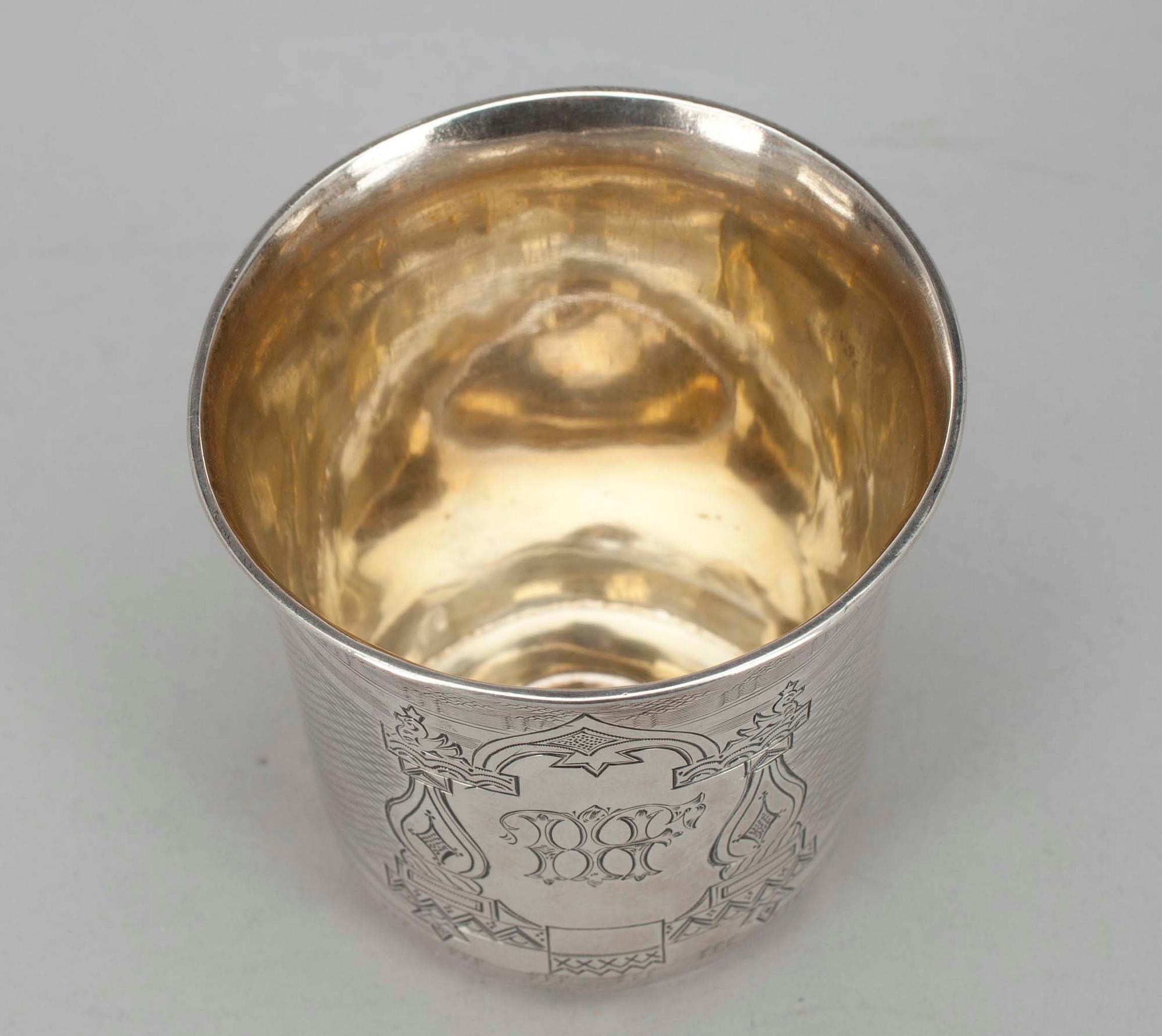 BÄGARE,  silver, Gustav Lindell/Kustaa Hiekka (1879-1899), Tammerfors 1881. Tot. vikt ca 53,6 g.