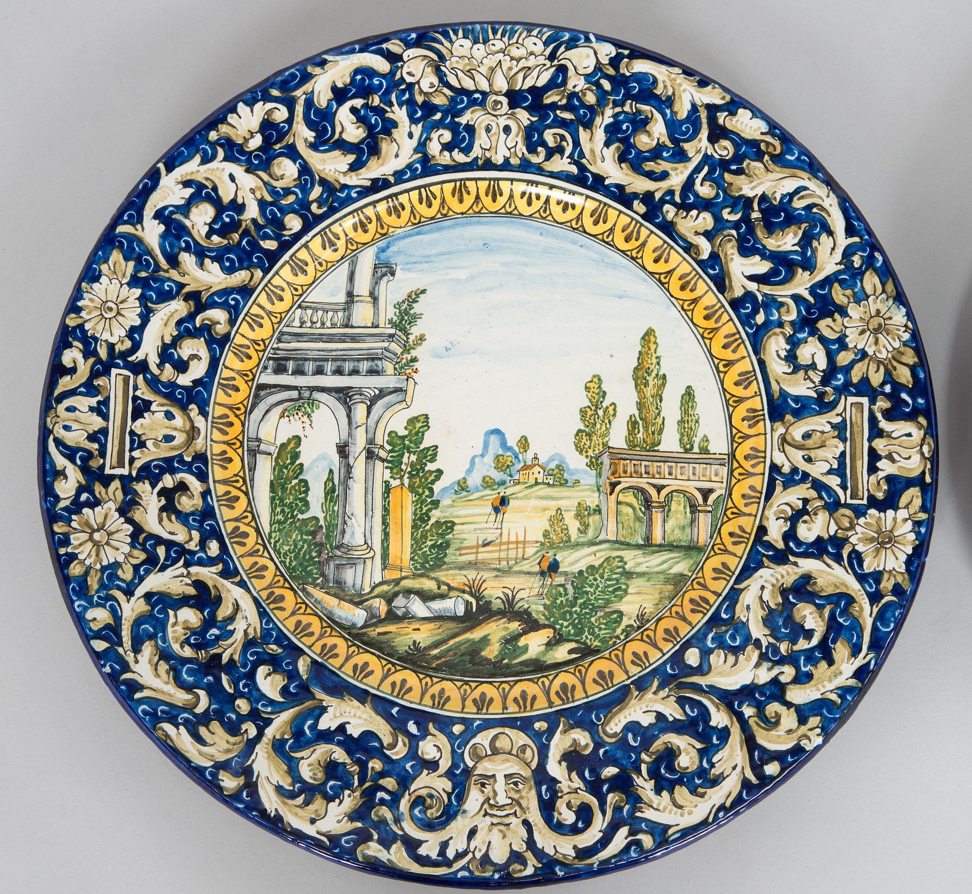Two faience chargers in historic style, Italy, late 19th century.