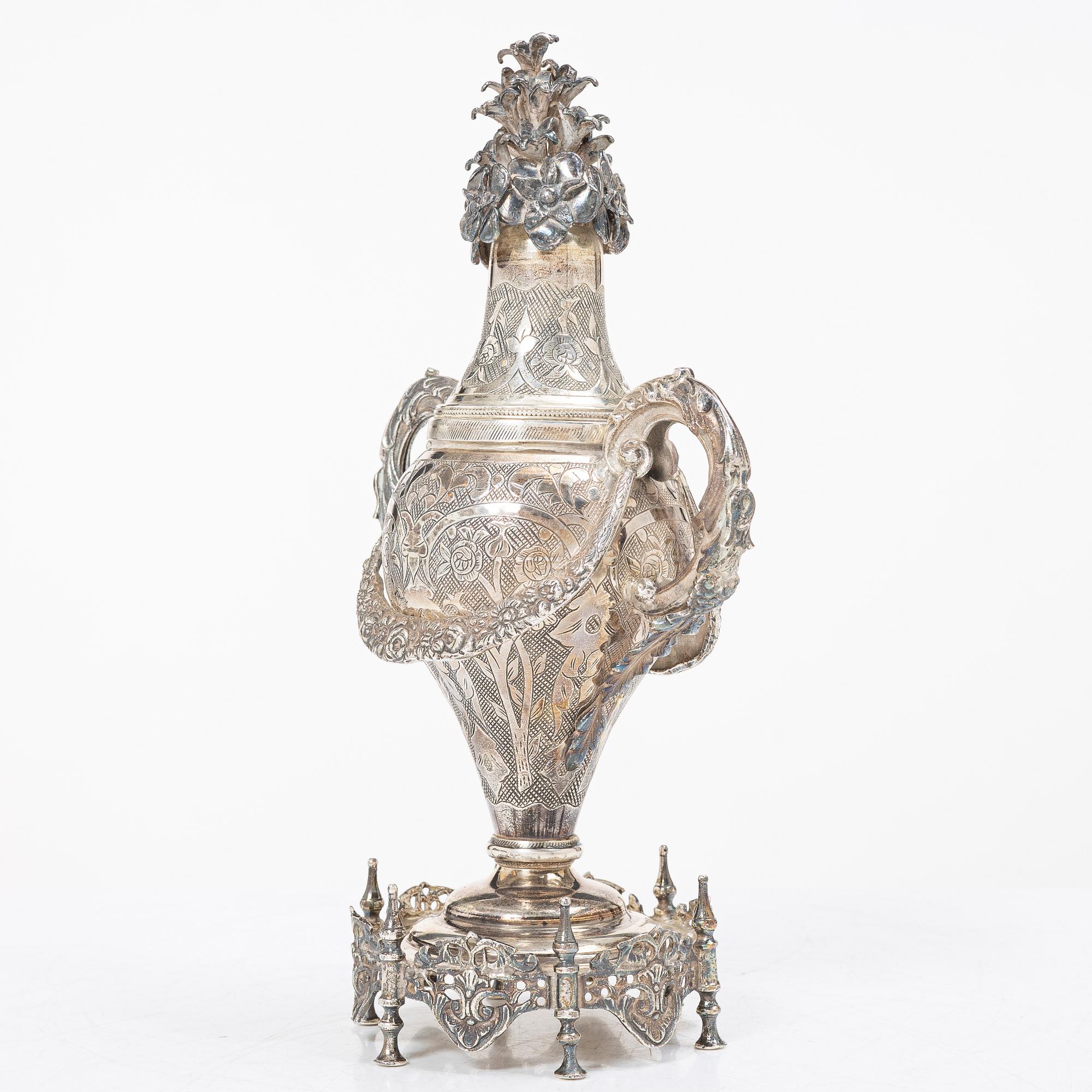 Decorative urn, silver, Ottoman Empire, late 19th century.