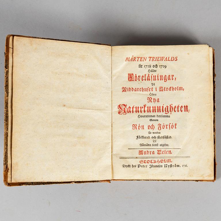 Föreläsningar på Riddarhuset om ”nya naturkunnigheten”, 1735-36 (2 vol).