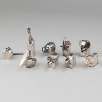 GUNNAR CYRÉN, nine silver plated figurines, Dansk Design, Japan.