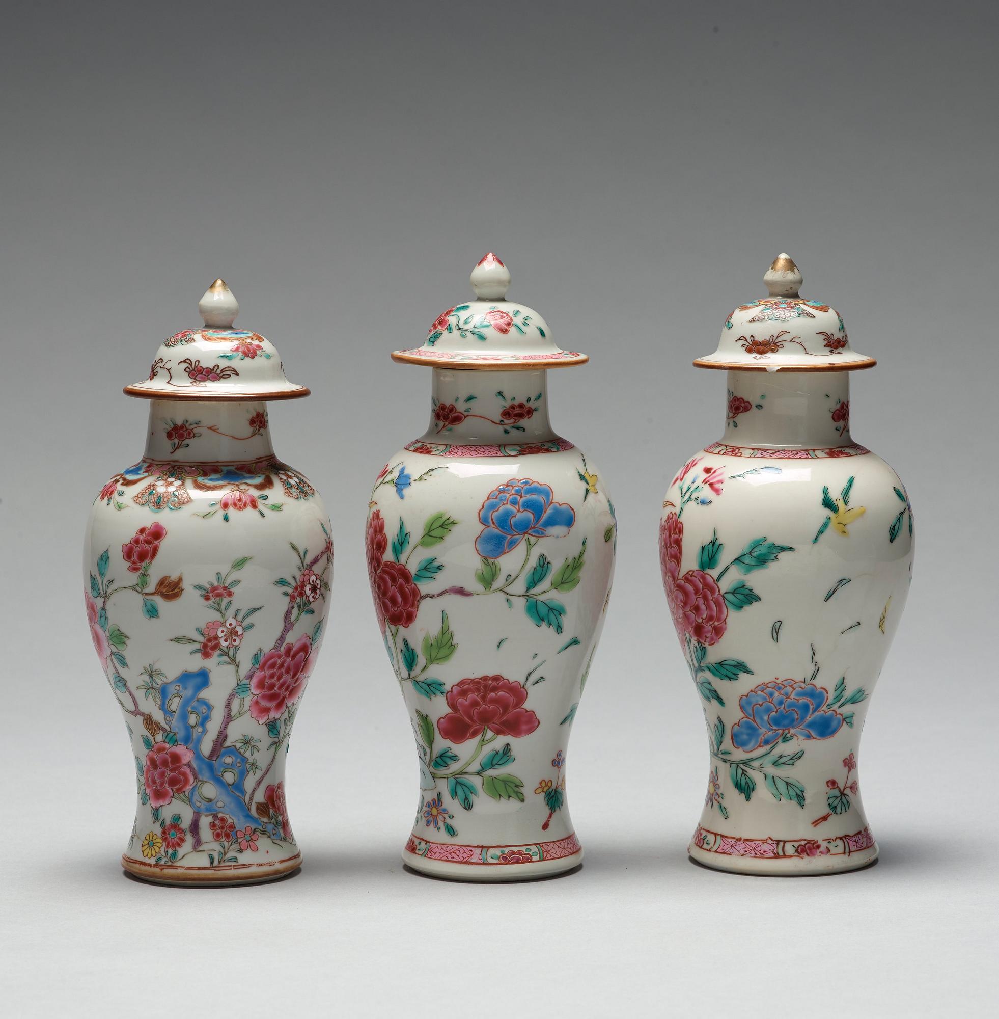 Three famille rose vases with covers, Qing dynasty, Qianlong (1736-95).