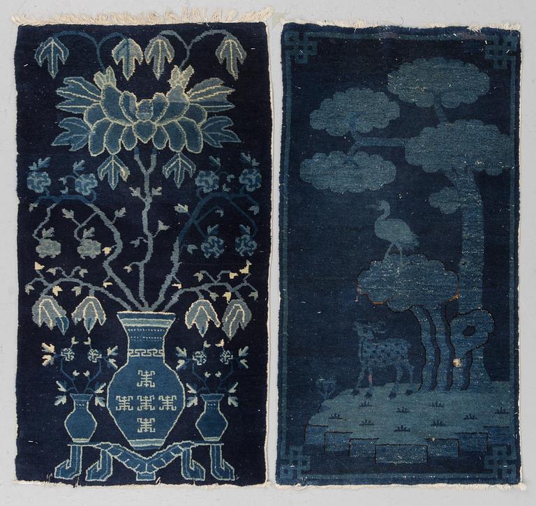 RUGS, 2 pieces, semi-antique Baotou, China, ca 110 x 58 and 111 x 60,5 cm.