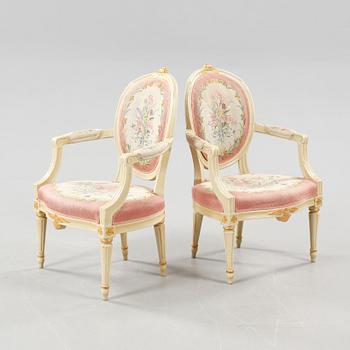 A pair of gustavian arm chairs, second half of the 18th century.