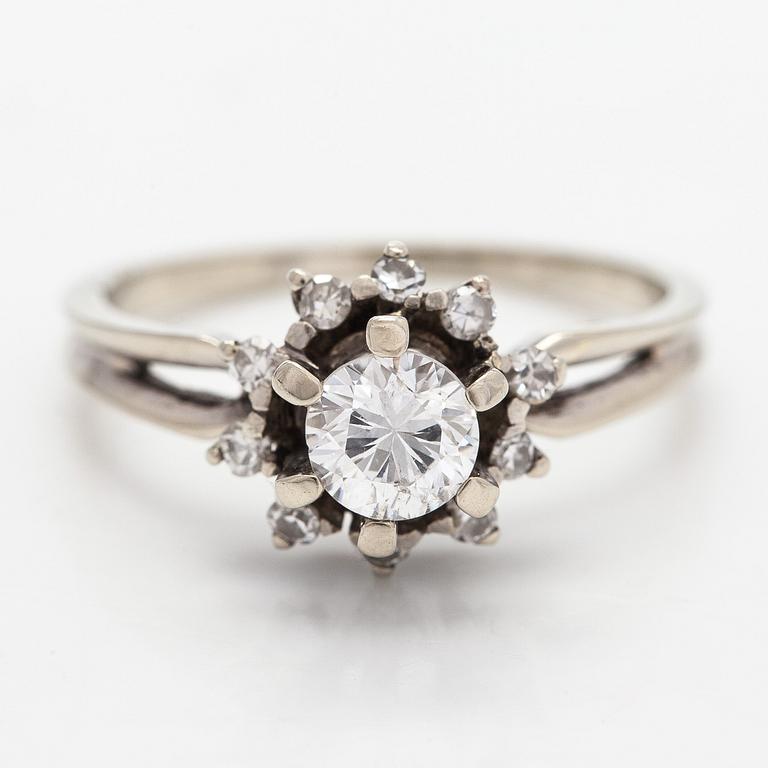 Sormus, briljantti- ja 8/8-hiotut timantit, 18K valkokultaa.