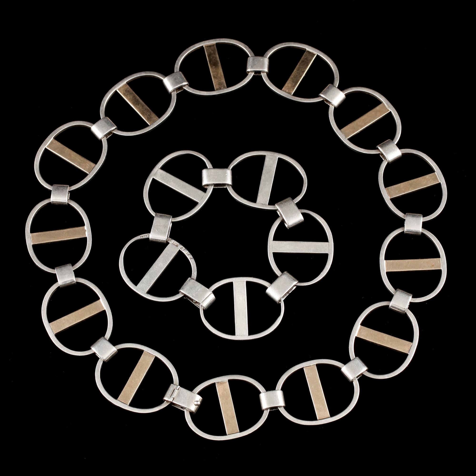 A Sigurd Persson sterling necklace and bracelet, Stockholm 1979.