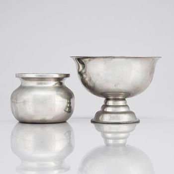 Svenskt Tenn, a pewter footed bowl and jar (designed by Josef Frank), Stockholm 1928 and 1972.