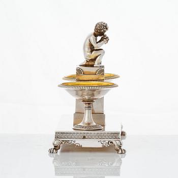 A French Empire parcel-gilt silver double salt-cellar, mark of Jean-Baptiste-Claude Odiot, Paris 1803-1809.