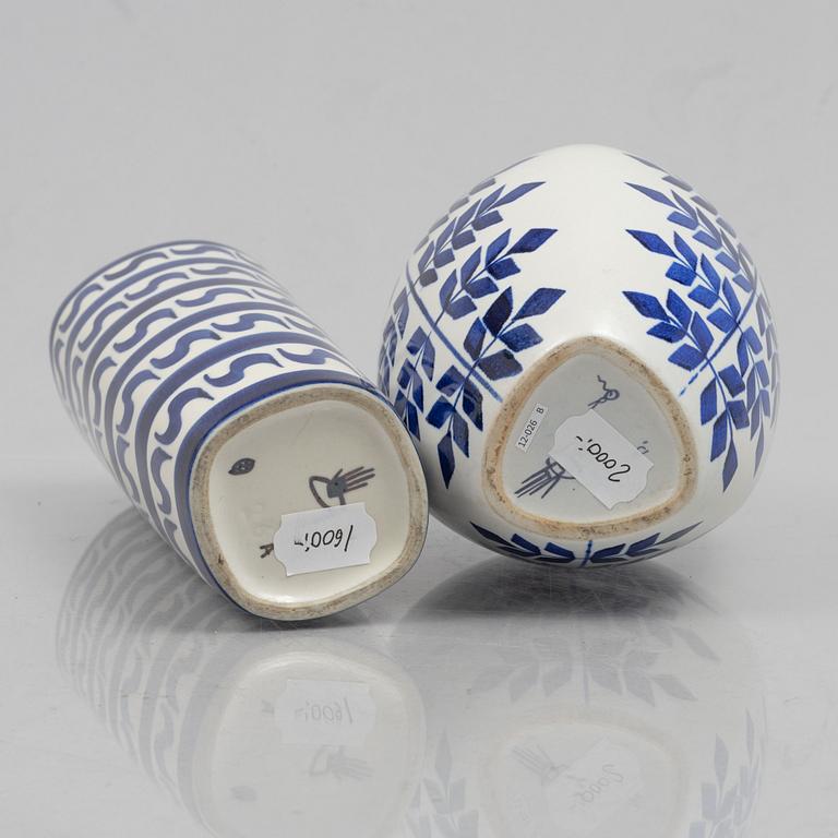 Karin Björquist, a set of nine "Indigo" stoneware vases and bowls, Gustavsbergs studio, 1950s.