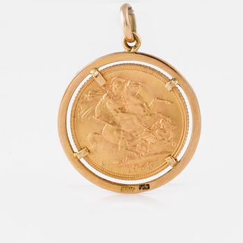 MYNT/HÄNGE, sovereign, Elizabeth II, 1958 Vikt 10,7 gram.