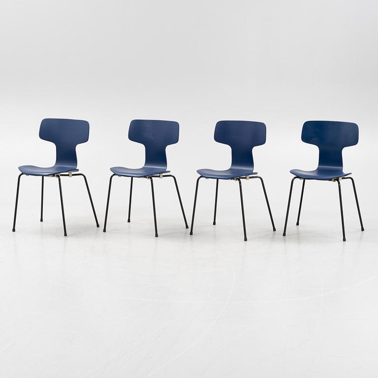 Arne Jacobsen, stolar, 4 st, "T-stolen", modell 3103, Fritz Hansen, Danmark.