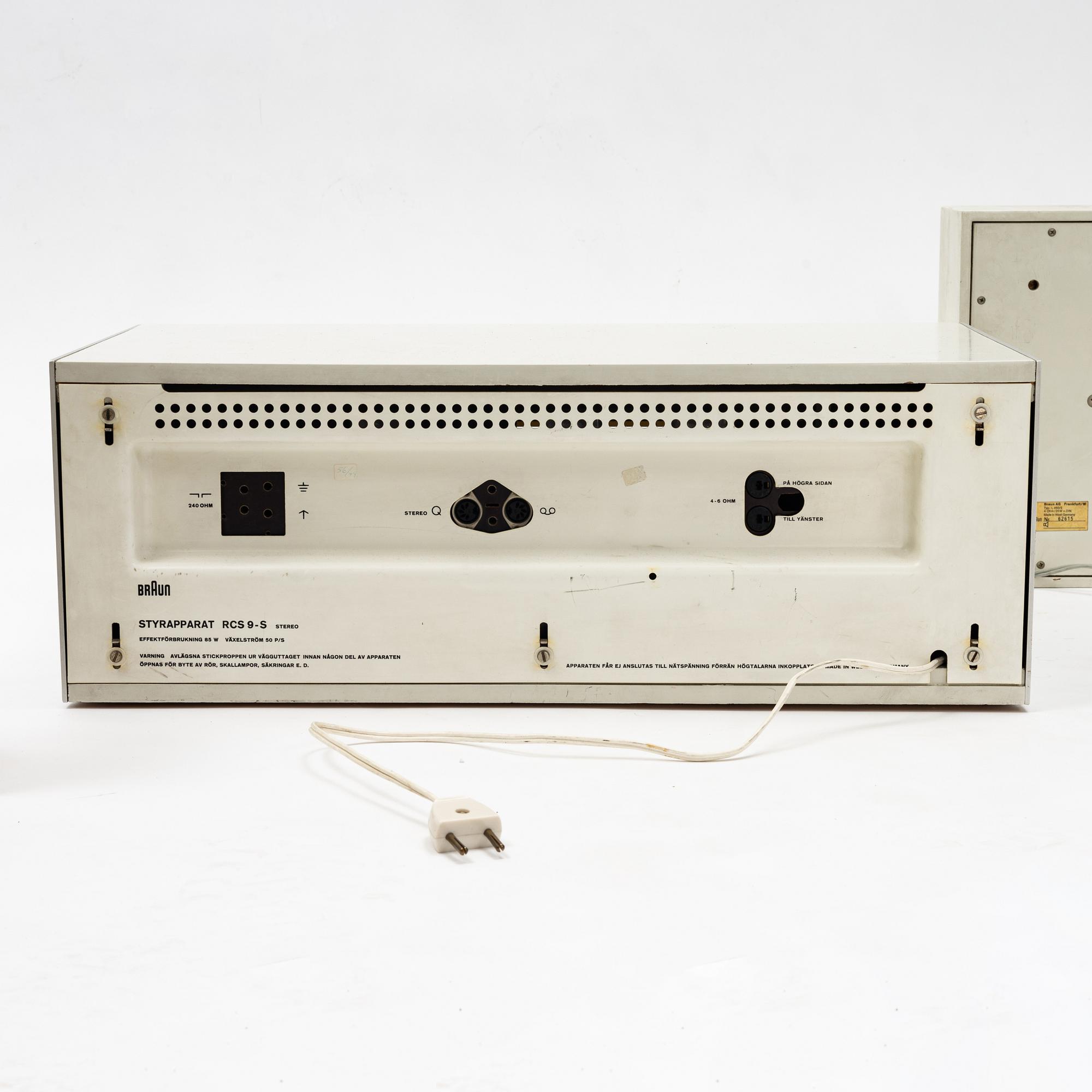 Dieter Rams, stereo receiver, model 'RCS 9-S' and speakers model 'L450/2', Braun, Germany, designed in 1961.
