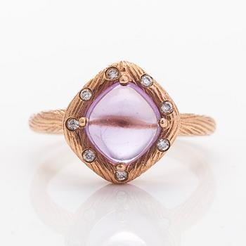 Sormus, 14K ruusukultaa, ametisti ja timantteja.