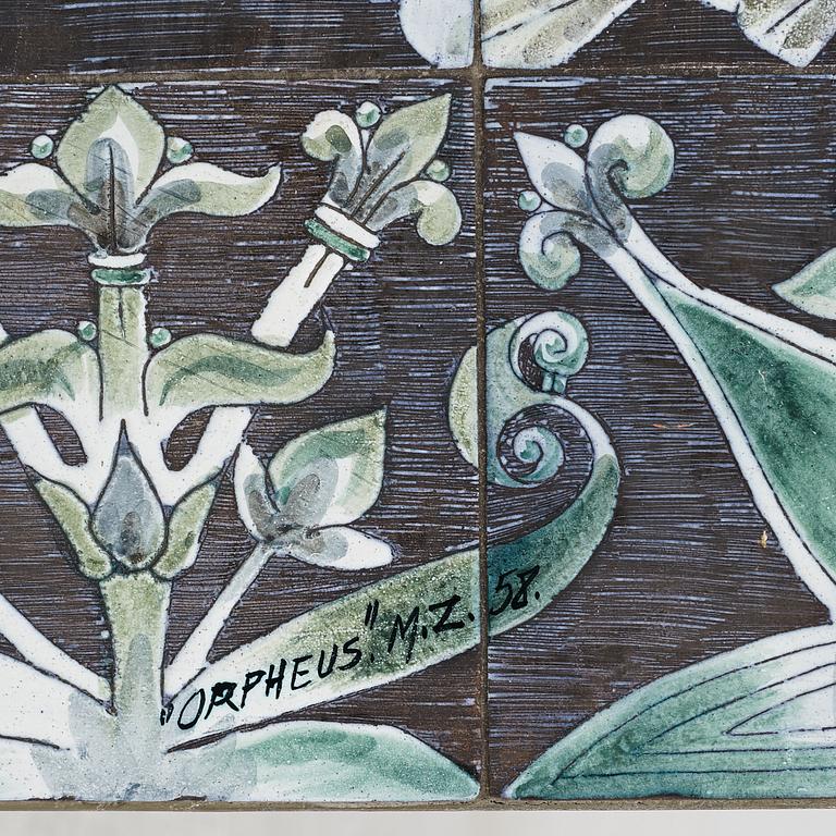 Marian Zawadzki, a ceramic tile table, Tilgmans, signed MZ and dated 58.