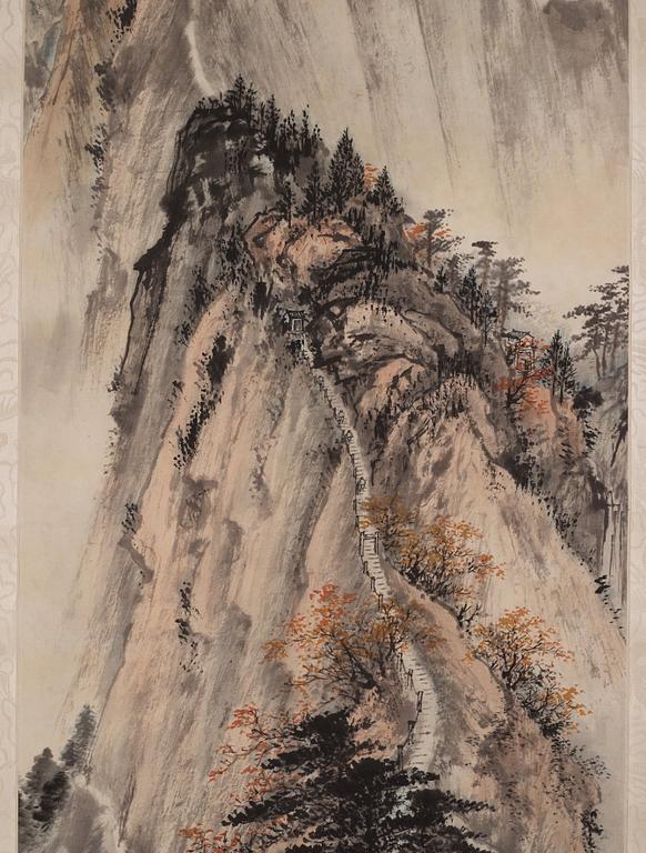 Zhou Yuanliang, Bergslandskap med träd i höstfärger.