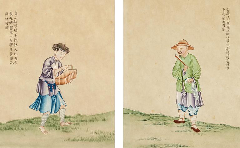 Two paintings of a man and a woman, Qing dynasty, 18th Century.