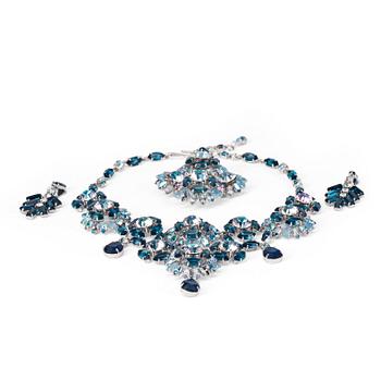 874. CHRISTIAN DIOR, a decorative glass stone necklace and brooch, from the 1950's.