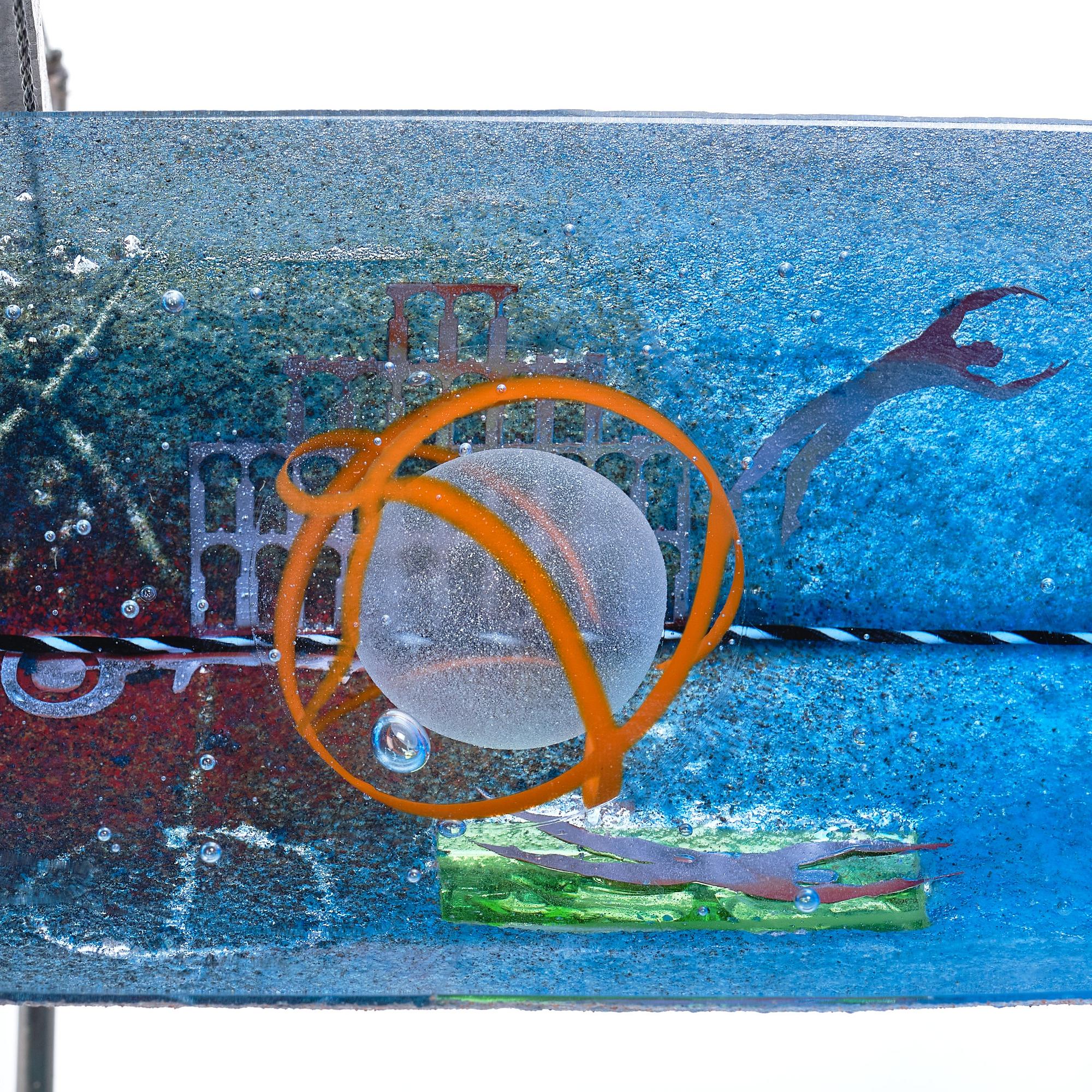 Bertil Vallien, a sand cast glass sculpture of a boat, Kosta Bertil Vallien, a sand cast glass sculpture of a boat, Kosta