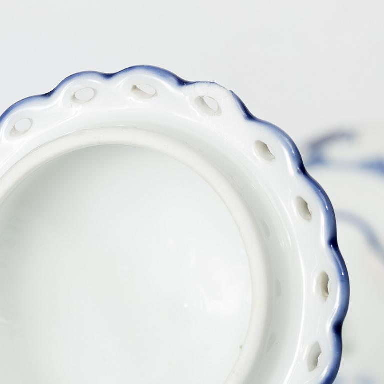 Royal Copenhagen, A 'Blue Fluted' full lace porcelain potpurri urn with cover, model 1/1186, Denmark, 1889-1922.
