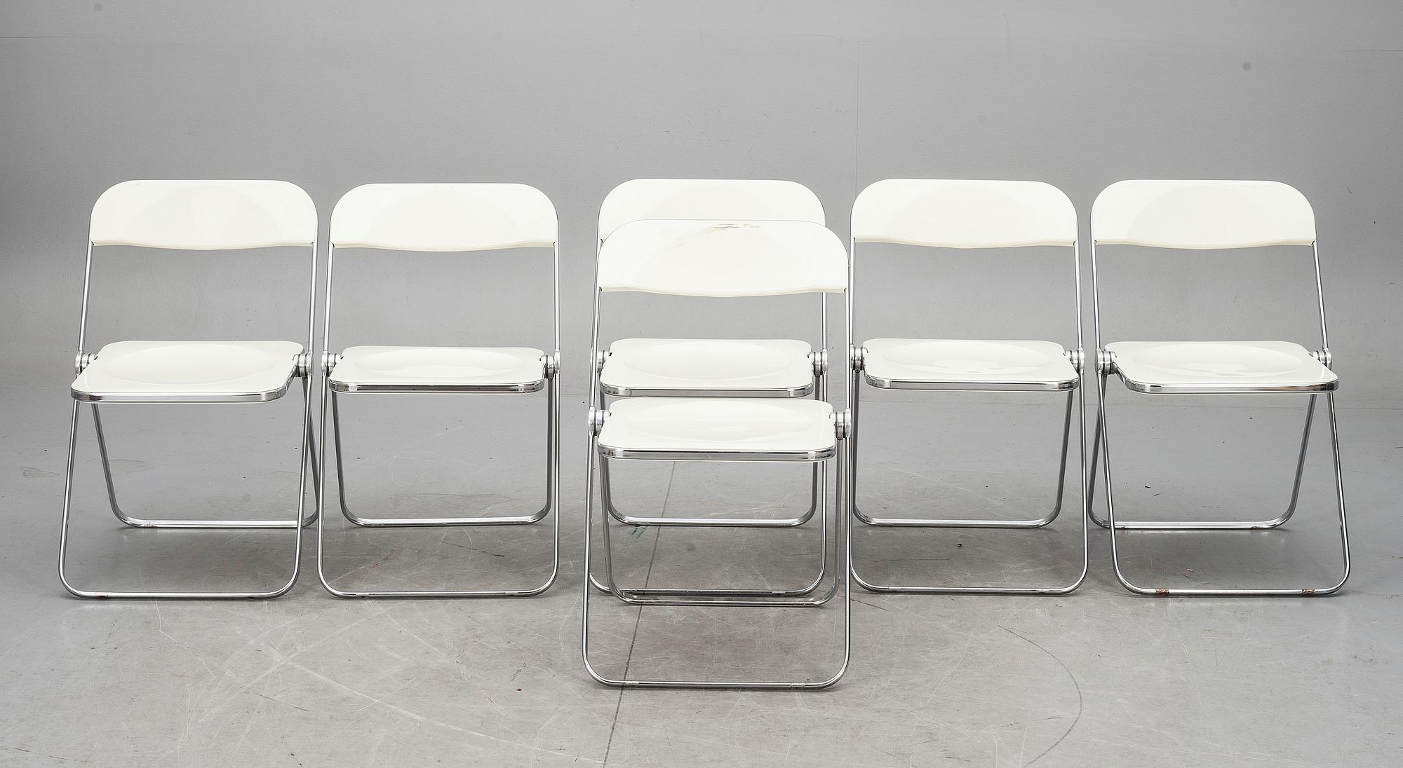 STOLAR, 6 st, "Plia", Giancarlo Piretti för Castelli, Italien, 1970-tal.