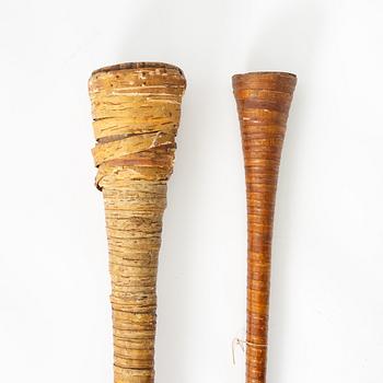 Näverlurar, två stycken, Sverige, 1700 / 1800-tal.