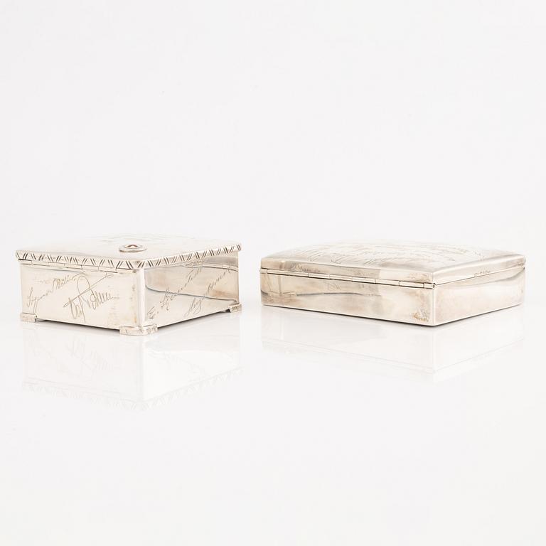 Cigarette cases 2 pcs, silver, CG Hallberg 1925 and 1934.