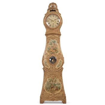 122. A rococo polychrome-painted and giltwood longcase clock by N. or C. Berg (active in Stockholm  1751-94/1762-84).