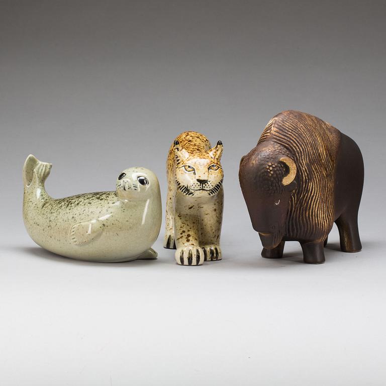 FIGURINER, 3 st, stengods, Lisa Larson för WWF, Gustavsberg.