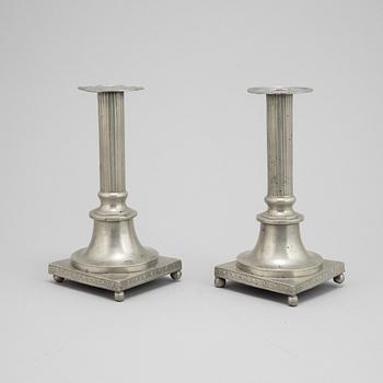 A pair of Swedish gustavian pewter candlesticks, mark of Peter Höijer, Örebro (1796-1819).