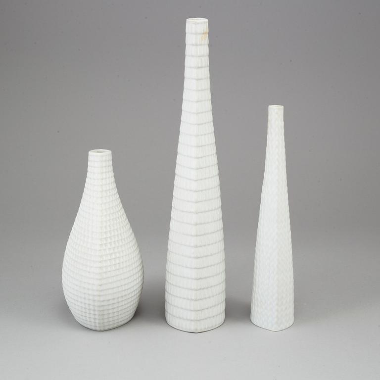 Three 'Reptil' stoneware vases by Stig Lindberg, Gustavsberg, Sweden, produced 1953-63.