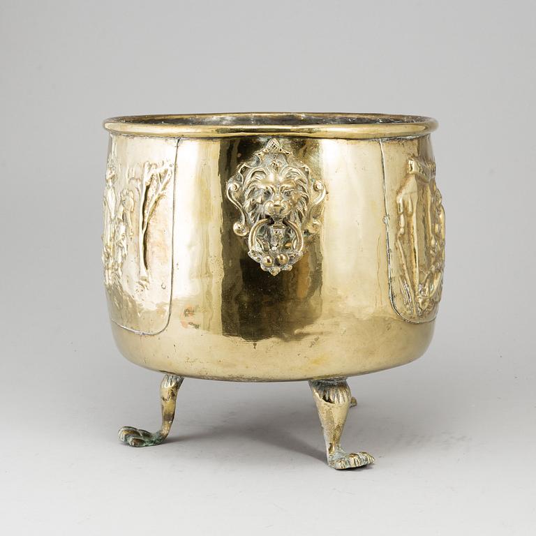 A 19th century brass flower pot.