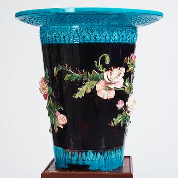 A massive majolica jardinere, late 19th century, possibly by the Sergei Poskochin manufactory,  Morje, St Petersburg.