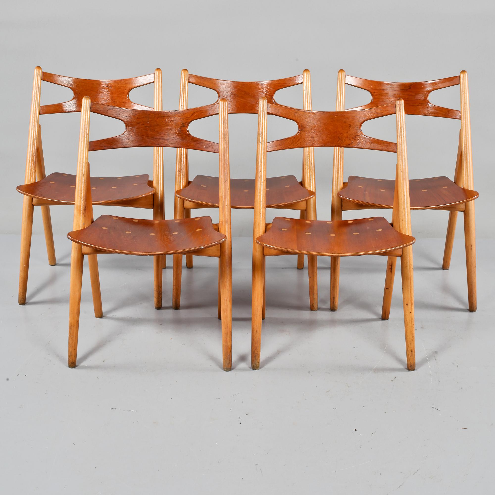 STOLAR, 5 st, "CH-29" / "Savbukkestolen", Hans J Wegner, Ferdinand Lundquist, 1950-60-tal.
