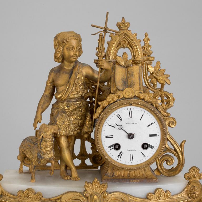 A neo rococo mantel clock by Tornberg Stockholm in the second half of the 19th century.